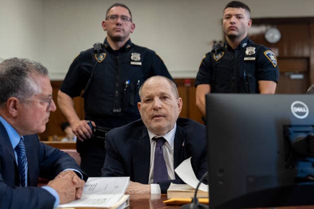 Former Hollywood film producer Harvey Weinstein appears in Manhattan Supreme Court during his re-trial on rape charges in New York City on Tuesday, May 5, 2026. Pool photo by David Dee Delgado  NYX20260505905 DAVIDxDEExDELGADO