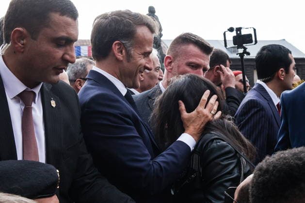 ARMENIA, GYUMRI - MAY 5, 2026: Emmanuel Macron, President of France, arrives for a ceremony to lay flowers at the memorial to the 1988 Spitak earthquake titled For the Innocent Victims, For the Merciful Hearts and situated in Vardanants Square. Alexander Patrin TASS  92080563