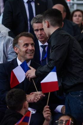 ARMENIA, GYUMRI - MAY 5, 2026: Emmanuel Macron, President of France, attends a concert titled Musical Bridge: Armenia - France and held in Vardanants Square to mark friendship between the two countries. Alexander Patrin TASS  92082379