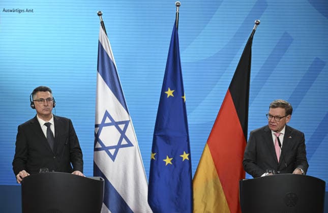 Johann Wadephul - Gideon Sa ar meeting in Berlin BERLIN, GERMANY - MAY 05: German Foreign Minister Johann Wadephul and Israeli Foreign Minister Gideon Sa ar hold a joint press conference at the Federal Foreign Office in Berlin, Germany, on May 05, 2026. Halil Sagirkaya Anadolu Berlin Germany. Editorial use only. Please get in touch for any other usage.  Copyright: x2026xAnadoluxHalilxSagirkayax