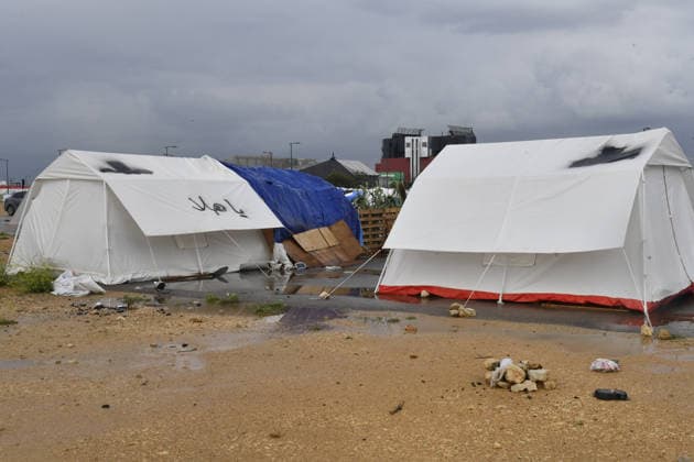 Rainfall worsens conditions for displaced families in Beirut BEIRUT, LEBANON - MAY 05: Displaced families shelter in makeshift tents as rainfall worsens living conditions in Beirut, capital of Lebanon, on May 05, 2026. Families whose homes were destroyed by Israeli attacks continue to face harsh conditions as rain floods temporary shelters and disrupts daily life. Houssam Shbaro Anadolu Beirut Lebanon. Editorial use only. Please get in touch for any other usage.  Copyright: x2026xAnadoluxHoussamxShbarox