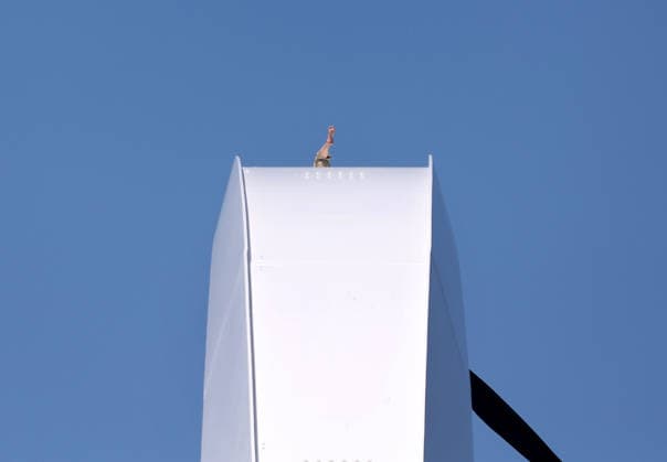 May 5, 2026, Washington, District Of Columbia, USA: Activist Guido Reichstadter sits atop the Frederick Douglass Memorial Bridge as protesters below hold Iranian and Palestinian flags in Washington DC, USA, on May 05, 2026. Reichstadter climbed onto the bridge on May 1 and has remained there in protest of what he described as the Trump regime s war in Iran and against AI development. Washington USA - ZUMAs337 20260505_znp_s337_012 Copyright: xGentxShkullakux