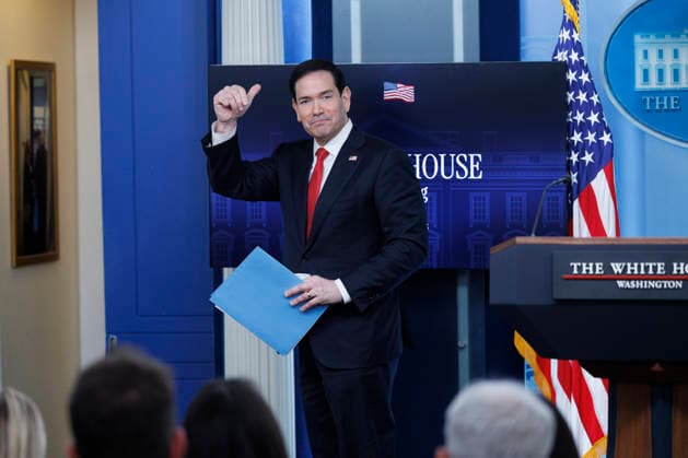 U.S. Secretary of State Marco Rubio departs a White House Press Briefing inside the James S. Brady Briefing Room at The White House in Washington, DC on Tuesday, May 5, 2026.  WASP20260505126 TomxBrenner