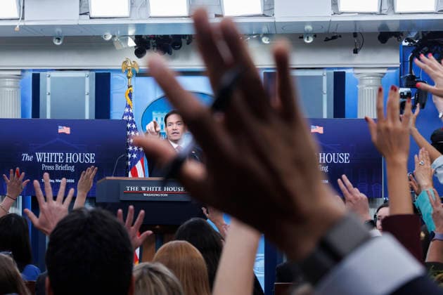 U.S. Secretary of State Marco Rubio takes questions during a White House Press Briefing inside the James S. Brady Briefing Room at The White House in Washington, DC on Tuesday, May 5, 2026.  WASP20260505130 TomxBrenner