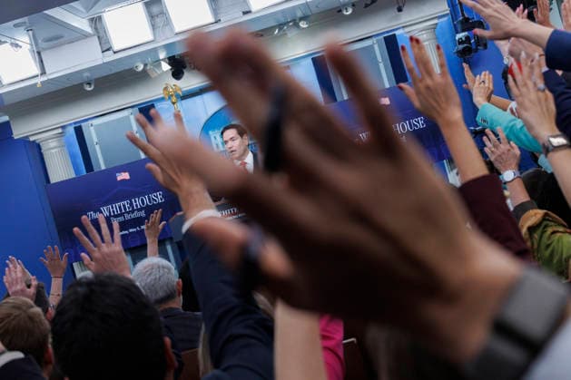 U.S. Secretary of State Marco Rubio takes questions during a White House Press Briefing inside the James S. Brady Briefing Room at The White House in Washington, DC on Tuesday, May 5, 2026.  WASP20260505132 TomxBrenner
