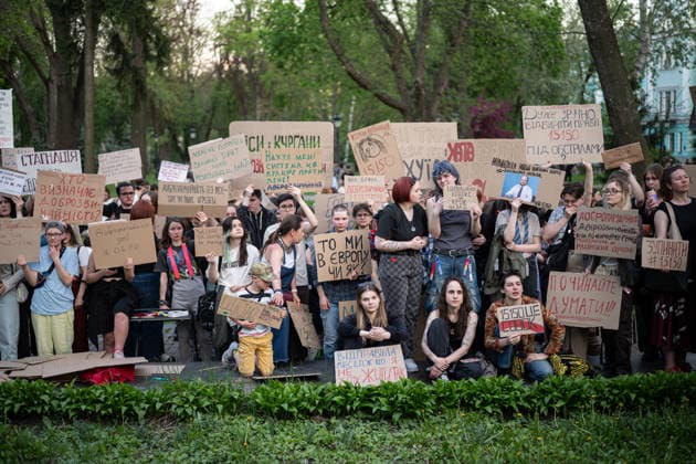 Ukrainians protest against the project of the civil code KYIV, UKRAINE - MAY 05: Ukrainians attend a rally holding banners and placards to protest against the project of the civil code (law project no. 15150) in Kyiv, Ukraine on May 05, 2026. Danylo Antoniuk Anadolu Kyiv Ukraine. Editorial use only. Please get in touch for any other usage.  Copyright: x2026xAnadoluxDanyloxAntoniukx