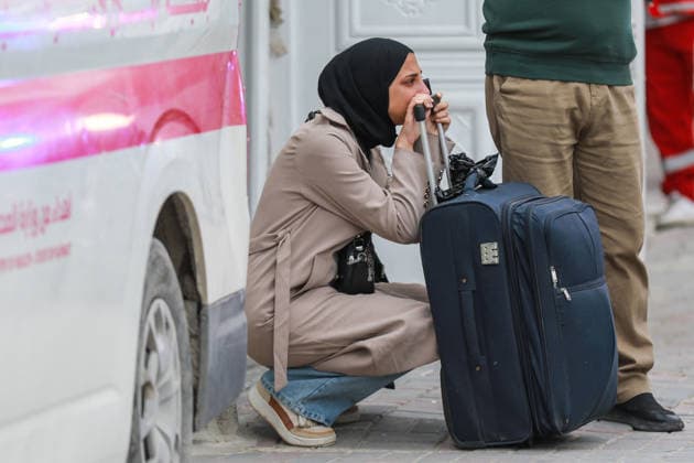 Group of Palestinian patients evacuated through the Rafah Border Crossing KHAN YUNIS, GAZA, PALESTINE - MAY 06: Wounded and sick Palestinians are transported with an ambulance through the Rafah Border Crossing for continued medical treatment in Egypt, from Khan Yunis, Gaza, Palestine on May 06, 2026. Adam Bilal Anadolu Khan Yunis Gaza. Editorial use only. Please get in touch for any other usage.  Copyright: x2026xAnadoluxAdamxBilalx