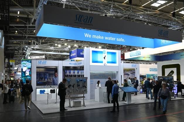 Die IFAT Munich 2026 ist die weltweit führende Fachmesse für Wasser-, Abwasser-, Abfall- und Rohstoffwirtschaft. Die Messe findet alle zwei Jahre auf dem Messegelände in München - Riem statt. Foto: Messestand Swan Analytical Instruments