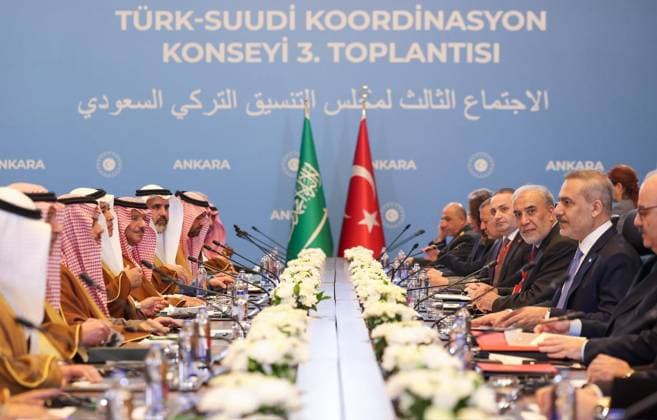 3rd Turkish-Saudi Coordination Council Meeting ANKARA, TURKIYE - MAY 6: (----EDITORIAL USE ONLY - MANDATORY CREDIT - ‘TURKISH MINISTRY OF FOREIGN AFFAIRS MUAMMER TAN HANDOUT - NO MARKETING NO ADVERTISING CAMPAIGNS - DISTRIBUTED AS A SERVICE TO CLIENTS----) Turkish Foreign Minister Hakan Fidan meets with the Saudi Foreign Minister Faisal bin Farhan Al Saud during the 3rd Turkish-Saudi Coordination Council Meeting on May 6, 2026, in Ankara, Turkiye. Turkish Foreign Ministry Anadolu Ankara Turkey. Editorial use only. Please get in touch for any other usage.  Copyright: x2026xAnadoluxTurkishxForeignxMinistryx