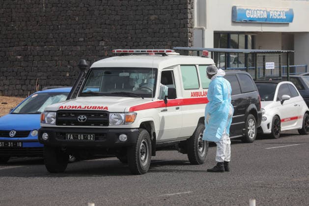 (260506) -- PRAIA, May 6, 2026 -- An ambulance involved in the evacuation of passengers suspected of hantavirus infection is pictured in Praia, Cabo Verde, on May 6, 2026. Cabo Verde on Wednesday carried out an air evacuation of three passengers suspected of hantavirus infection from the Dutch cruise ship MV Hondius, which had been anchored off the capital, Praia. The evacuation was conducted under strict security and health protocols, with personnel from the national police and public health services deployed from the Port of Praia to Nelson Mandela International Airport on Santiago Island. The three passengers were transferred by air ambulance, with the two aircraft departing at 10:55 a.m. local time (1155 GMT) in quick successio 