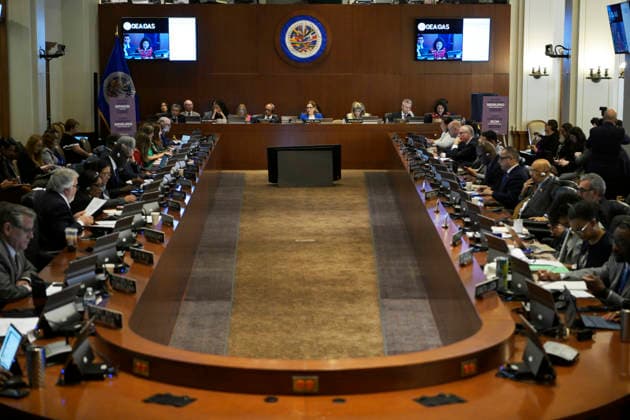 Group photo of the members of the Organization of American States (OAS) during a regular session of the Permanent Council in Washington, United States, 06 May 2026. The IACHR reported to the OAS the politically motivated detention of individuals in Venezuela and demanded their immediate release. The IACHR calls on the OAS to secure the release of those detained for political reasons in Venezuela !ACHTUNG: NUR REDAKTIONELLE NUTZUNG!  Copyright: xLeninxNollyx USA566 20260506-55020200705_1