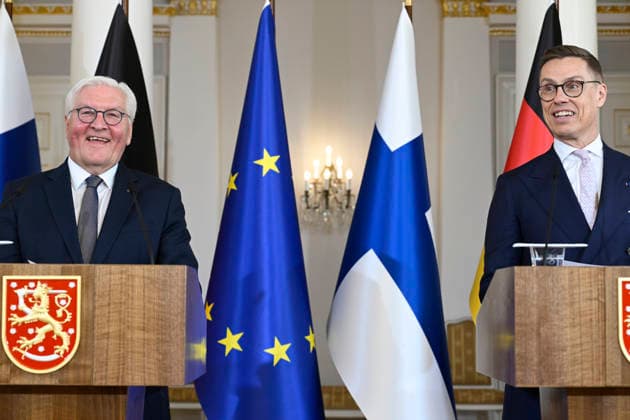 LKS 20260507 President of the Republic of Finland Alexander Stubb and Mr Frank-Walter Steinmeier, President of the Federal Republic of Germany attend a press conferance at the Presidential Palace in Helsinki, Finland on May 7, 2026. - HEIKKI SAUKKOMAA Helsinki Finland  Copyright: xHeikkixSaukkomaax 96EYiIc_-jA