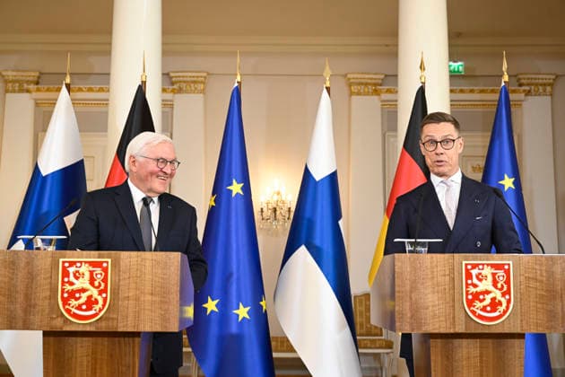 LKS 20260507 President of the Republic of Finland Alexander Stubb and Mr Frank-Walter Steinmeier, President of the Federal Republic of Germany attend a press conferance at the Presidential Palace in Helsinki, Finland on May 7, 2026. - HEIKKI SAUKKOMAA Helsinki Finland  Copyright: xHeikkixSaukkomaax FnaElg6sNts