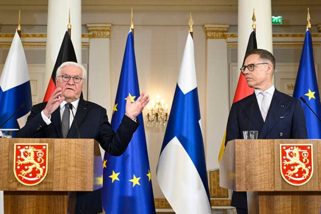 President of the Republic of Finland Alexander Stubb (R) and Mr Frank-Walter Steinmeier, President of the Federal Republic of Germany (L) attend a press conferance at the Presidential Palace in Helsinki, Finland on May 7, 2026. - HEIKKI SAUKKOMAA Helsinki Finland  Copyright: xHeikkixSaukkomaax AK06ISKNwX4