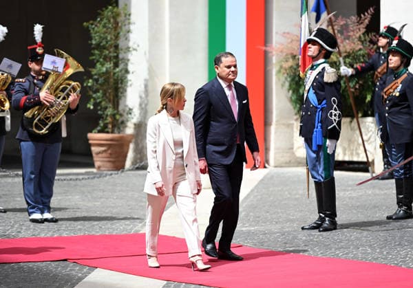 May 7, 2026, Rome, ITALY: La Presidente del Consiglio Giorgia Meloni riceve a Palazzo Chigi il Primo Ministro del governo di unitÃ nazionale libico Abdul Hamid Mohammed Dbeibeh.Roma, 07 maggio 2026. Prime Minister Giorgia Meloni receives the Prime Minister of the Libyan Government of National Unity, Abdul Hamid Mohammed Dbeibeh, at Palazzo Chigi, in Rome, Italy, 7 May 2026. ANSA FABIO CIMAGLIA Rome ITALY  - ZUMAa110 20260507_zaf_a110_016 Copyright: xFabioxCimagliax