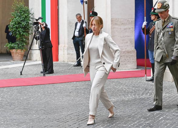 Italy s Prime Minister Meloni meets Libya Prime minister Mohammed Dbeibeh ROME, ITALY - MAY 07: Italy s Prime Minister Giorgia Meloni arrives to welcome Abdul Hamid Mohammed Dbeibeh (not seen) prime minister of Libya under the internationally recognised Government of National Unity, at Chigi Palace government office in Rome, Italy, on May 07, 2026. Isabella Bonotto Anadolu Rome Italy. Editorial use only. Please get in touch for any other usage.  Copyright: x2026xAnadoluxIsabellaxBonottox