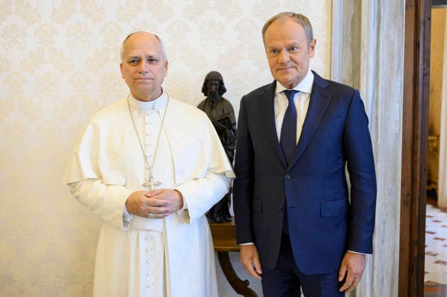 ITALY- REL VATICAN -POPE LEO XVI DURING A PRIVATE AUDIENCE WITH HIS EXCELLENCY MR.DONALD TUSK, PRIME MINISTER OF THE REPUBLIC OF POLAND AT THE VATICAN May 7, 2026 ITALY REL - Vatican,May 7, 2026: Pope Leo VIX during a private audience with His Excellency Mr. Donald Tusk, Prime Minister of the Republic of Poland, at the Vatican. EDITORIAL USE ONLY - NO BOOKS Copyright: xVATICANxMEDIAx xCatholicxPressxPhotox