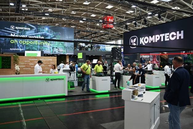 Die IFAT Munich 2026 ist die weltweit führende Fachmesse für Wasser-, Abwasser-, Abfall- und Rohstoffwirtschaft. Die Messe findet alle zwei Jahre auf dem Messegelände in München - Riem statt. Foto: Komptech Messestand