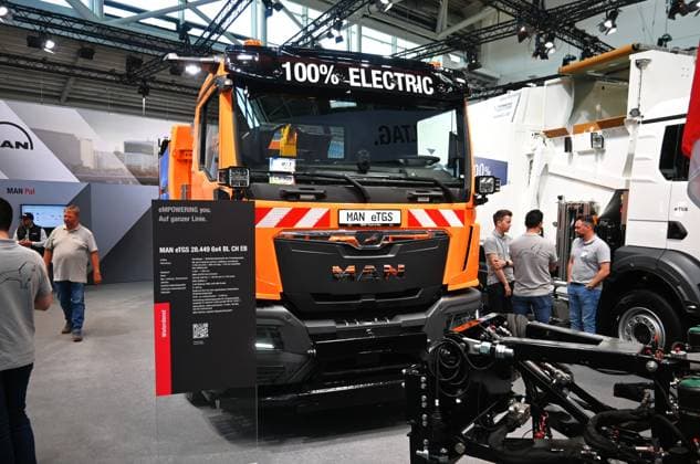 Die IFAT Munich 2026 ist die weltweit führende Fachmesse für Wasser-, Abwasser-, Abfall- und Rohstoffwirtschaft. Die Messe findet alle zwei Jahre auf dem Messegelände in München - Riem statt. Foto: MAN eTGS, batterieelektrischer LKW am MAN-Messestand