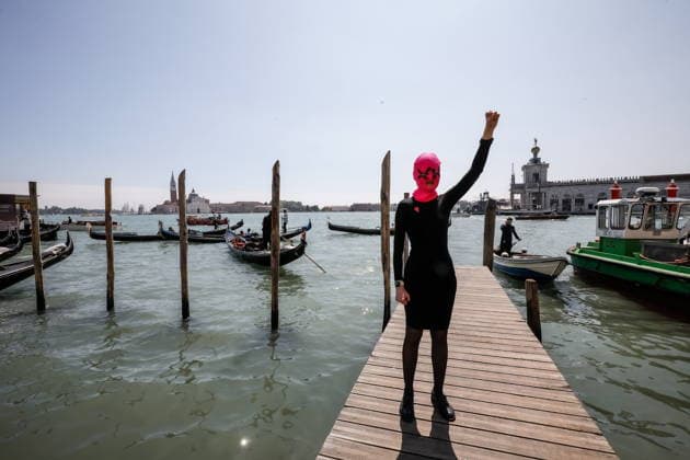 May 7, 2026, Venice, Rome, Italy: May 7, 2026, Venice. 61st International Art Exhibition of the Venice Biennale, titled In Minor Keys, curated by Koyo Kouoh. The Giardini della Biennale - Protest by the Pussy Riot collective in front of the Venice Biennale headquarters against the reopening of the Russian Pavilion at the 2026 Venice Art Biennale, led by Pussy Riot s Nadya Tolokonnikova. Venice Italy  - ZUMAa289 20260507_zia_a289_241 Copyright: xMircoxToniolox xAgfx