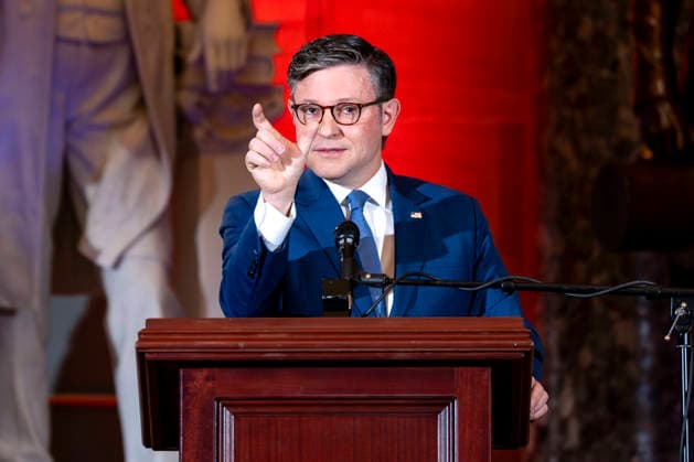 Speaker of the House Mike Johnson, R-LA, speaks during an observance celebrating the 75th National Day of Prayer in Statuary Hall at the U.S. Capitol in Washington, DC on Thursday, May 7, 2026. The National Day of Prayer was created in 1952 as an annual observance held on the first Thursday in May to encourage all faiths to pray for the nation.  WAP20260507308 BONNIExCASH