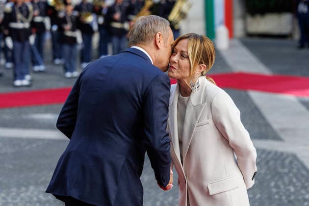 May 7, 2026, Rome, Italia, Italy: Prime Minister Giorgia Meloni during the meeting with the President of the Republic of Poland, Donald Tusk, at Palazzo Chigi, Rome, 07 05 2026 Rome Italy  - ZUMAa289 20260507_zia_a289_268 Copyright: xFrancescoxFotiax xAgfx