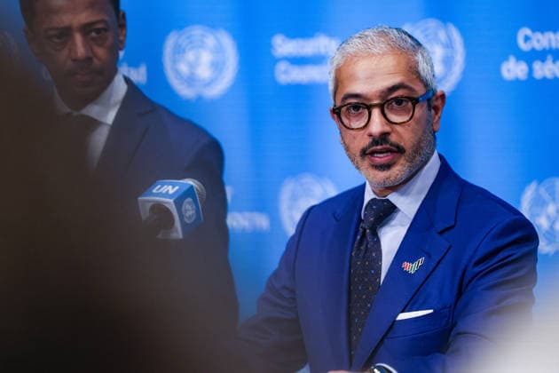 May 7, 2026, New York, New York, USA: MOHAMED ISSA ABUSHAHAB UAE Permanent Ambassador to the UN, speaks to the press at UNHQ on a draft Security Council resolution concerning the Strait of Hormuz. They were joined by representatives of the UAE, Saudi Arabia, Qatar and Kuwait in calling for freedom of navigation and maritime security in the strait. New York USA - ZUMAo116 20260507_znp_o116_063 Copyright: xBiancaxOterox