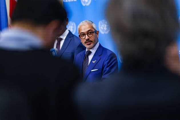 May 7, 2026, New York, New York, USA: MOHAMED ISSA ABUSHAHAB UAE Permanent Ambassador to the UN, speaks to the press at UNHQ on a draft Security Council resolution concerning the Strait of Hormuz. They were joined by representatives of the UAE, Saudi Arabia, Qatar and Kuwait in calling for freedom of navigation and maritime security in the strait. New York USA - ZUMAo116 20260507_znp_o116_064 Copyright: xBiancaxOterox
