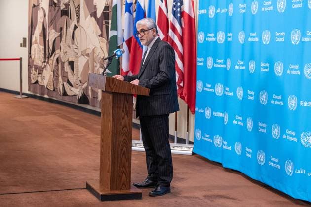 May 7, 2026, New York, New York, USA: Ambassador Amir Saeid Iravani of Iran speaks to reporters at UN Headquarters in New York, NY on May 7, 2026 after representatives of Bahrain, USA and joining them Saudi Arabia, UAE, Qatar and Kuwait introduced draft resolution for the Security Council to force Iran to uphold freedom of navigation and trade in the Strait of Hormuz. Draft resolution was introduced after Iran is trying to force shippers to comply with a new protocol for transiting the Strait of Hormuz by paying fees or risk attack by Iranian navy. New York USA - ZUMAr339 20260507_znp_r339_058 Copyright: xLevxRadinx