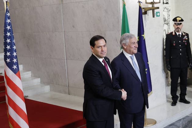 Marco Rubio - Antonio Tajani meeting in Rome ROME, ITALY, MAY 08: Italy’s Foreign minister Antonio Tajani (R) shakes hands with U.S. Secretary of State Marco Rubio (L) at the Farnesina, Italian Foreign ministry headquarters, in Rome, Italy, on May 08, 2026. Riccardo De Luca Anadolu Rome Italy. Editorial use only. Please get in touch for any other usage.  Copyright: x2026xAnadoluxRiccardoxDexLucax