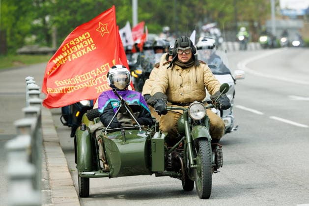 RUSSIA, KALININGRAD - MAY 8, 2026: People take part in the Wheel of History motorcycle rally marking the 81st anniversary of the victory over Nazi Germany in World War II. Alexander Melekhov TASS  92185654