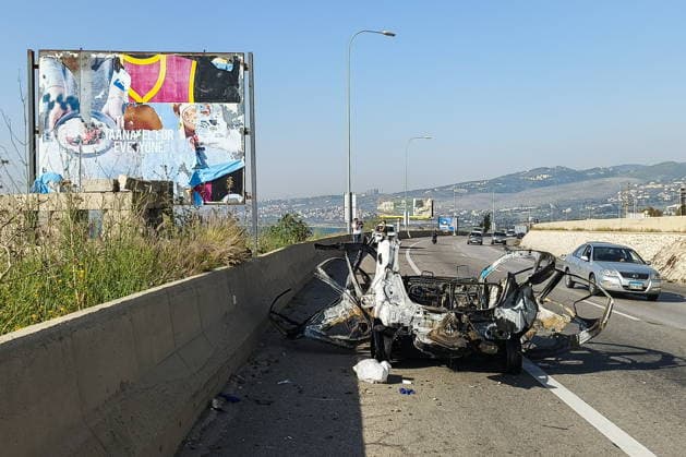 LEBANON - MAY 9, 2026: A view of a damaged vehicle after a military strike on the Mediterranean Sea coast town of Saadiyat, south of Beirut. Ankhar Kochneva TASS  92234519