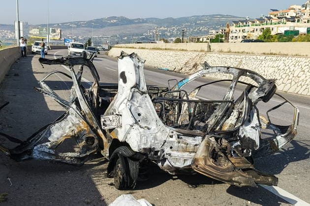 LEBANON - MAY 9, 2026: A view of a damaged vehicle after a military strike on the Mediterranean Sea coast town of Saadiyat, south of Beirut. Ankhar Kochneva TASS  92234520