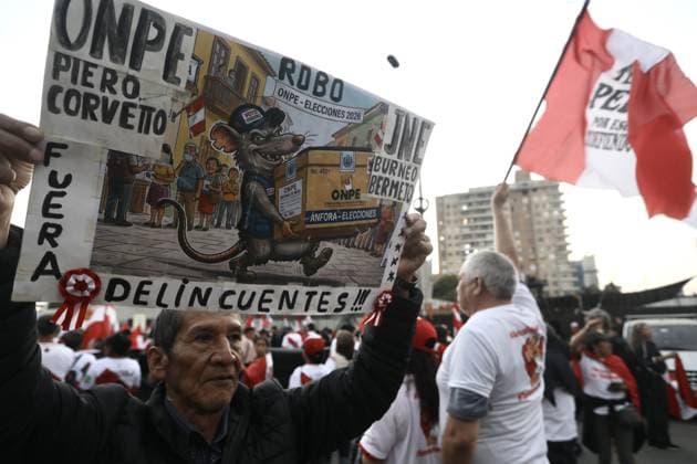 Citizens protest presidential election results in Peru LIMA, PERU - MAY 09: Hundreds of citizens gather to protest the presidential election results in Lima, Peru, on May 09, 2026. The demonstrations, joined by candidate Rafael Lopez Aliaga, occur amid ongoing political tension and uncertainty regarding the upcoming runoff election scheduled for June 7. Klebher Vasquez Anadolu Lima Peru. Editorial use only. Please get in touch for any other usage.  Copyright: x2026xAnadoluxKlebherxVasquezx