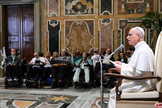 ITALY - POPE LEO XIV DURING A PRIVATE AUDIENCE WITH MEMEBERS OF THE ITALIAN AMYOTROPHIC LATERAL SCLEROSIS ASSOCIATION IN THE VATICAN - 2026 5 9 Italy, Rome, Vatican, 2026 5 9 Pope Leo XIV during a private audience with Members of the Italian Amyotrophic Lateral Sclerosis Association in The Vatican EDITORIAL USE ONLY - NO BOOKS Copyright: xVATICANxMEDIAx