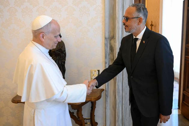ITALY - POPE LEO XIV DURING A PRIVATE AUDIENCE WOTH ALIX DIDER FILS-AIME IN THE VATICAN - 2026 5 9 Italy, Rome, Vatican, 2026 5 9 Pope Leo XIV during a private audience with Alix Didier Fils-Aime, Prime Minister of Haiti in The Vatican EDITORIAL USE ONLY - NO BOOKS Copyright: xVATICANxMEDIAx