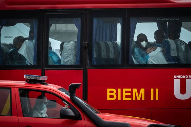 Evacuation continues from the Hantavirus-hit cruise ship at Spanish Port of Tenerife TENERIFE, SPAIN - MAY 10: British passengers have disembarked from the MV Hondius and head by coach to the airport at Granadilla Port in Tenerife, Canary Islands, Spain on May 10, 2026. The British Ambassador to Spain is at the port, closely following the operation. Andres Gutierrez Anadolu Tenerife Spain. Editorial use only. Please get in touch for any other usage.  Copyright: x2026xAnadoluxAndresxGutierrezx