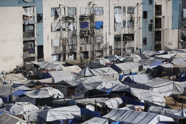 Displaced Palestinians shelter in overcrowded camps west of Gaza City General views show tents sheltering displaced Palestinians crowded together west of Gaza City on May 10, 2026, where thousands of residents live under difficult humanitarian conditions amid shortages of basic services. Many Palestinians continue to flee to densely populated areas across the Gaza Strip as the war continues, while humanitarian organizations warn of worsening living conditions and shortages of food, water and medical care in shelters and displacement camps. Photo by Omar Ashtawy apaimages Gaza city Gaza Strip Palestinian Territory 100526_Gaza_OSH_01(15) Copyright: xapaimagesxOmarxAshtawyx xapaimagesx