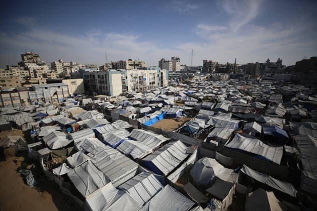 Displaced Palestinians shelter in overcrowded camps west of Gaza City General views show tents sheltering displaced Palestinians crowded together west of Gaza City on May 10, 2026, where thousands of residents live under difficult humanitarian conditions amid shortages of basic services. Many Palestinians continue to flee to densely populated areas across the Gaza Strip as the war continues, while humanitarian organizations warn of worsening living conditions and shortages of food, water and medical care in shelters and displacement camps. Photo by Omar Ashtawy apaimages Gaza city Gaza Strip Palestinian Territory 100526_Gaza_OSH_01(6) Copyright: xapaimagesxOmarxAshtawyx xapaimagesx