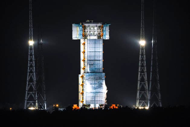 WENCHANG, CHINA - MAY 11: The combination of the Tianzhou-10 cargo craft and a Long March 7 carrier rocket is ready for launch at Wenchang Spacecraft Launch Site on May 11, 2026 in Wenchang, Hainan Province of China. China plans to launch the Tianzhou-10 cargo spacecraft from the Wenchang Spacecraft Launch Site in the southern island province of Hainan around 8:13 a.m. (Beijing Time) on May 11.  Copyright: xVCGx 111640570607