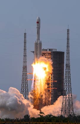 (260511) -- WENCHANG, May 11, 2026 -- A Long March-7 Y11 carrier rocket carrying the cargo craft Tianzhou-10 blasts off from the Wenchang Spacecraft Launch Site in south China s Hainan Province, May 11, 2026. China launched the cargo craft Tianzhou-10 from the Wenchang Spacecraft Launch Site on Monday morning to deliver supplies for its orbiting Tiangong space station, according to the China Manned Space Agency. ) (EyesOnSci) CHINA-HAINAN-WENCHANG-CARGO CRAFT-LAUNCH (CN) YangxGuanyu 