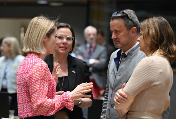 Foreign Affairs Council in Brussels BRUSSELS, BELGIUM - MAY 11: Swedish Foreign Minister Maria Malmer Stenergard (2nd L), EU High Representative for Foreign Affairs and Security Policy, Kaja Kallas (L) Luxembourg s Minister of Foreign Affairs, Xavier Bettel (2nd R), and Slovenian Minister of Foreign and European Affairs Tanja Fajon (R) attend the Foreign Affairs Council, which will focus on Western Balkans, Ukraine and Syria, in Brussels, Belgium on May 11, 2026. Dursun Aydemir Anadolu Brussels Belgium. Editorial use only. Please get in touch for any other usage. Copyright: x2026xAnadoluxDursunxAydemirx