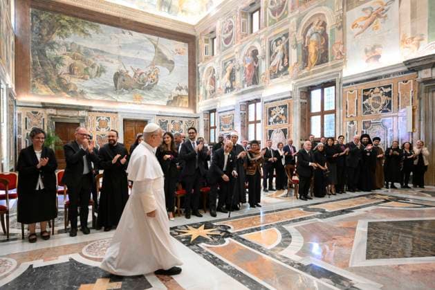 ITALY - POPE LEO XIV RECEIVES PARTICIPANTS IN THE SYMPOSIUM ORGANIZED BY THE DICASTERY FOR INTERRELIGIOUS DIALOGUE AND THE ROYAL INSTITUTE FOR INTERFAITH DURING A PRIVATE AUDIENCE IN THE VATICAN - 2026 5 11 Italy,Vatican,Rome 2026 5 11 Pope Leo XIV receives Participants in the symposium organized by the Dicastery for Interreligious Dialogue and the Royal Institute for Interfaith Studies during a private audience in The Vatican. EDITORIAL USE ONLY - NO BOOKS Copyright: xVATICANxMEDIAx