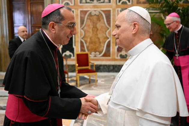 ITALY - POPE LEO XIV RECEIVES PARTICIPANTS IN THE SYMPOSIUM ORGANIZED BY THE DICASTERY FOR INTERRELIGIOUS DIALOGUE AND THE ROYAL INSTITUTE FOR INTERFAITH DURING A PRIVATE AUDIENCE IN THE VATICAN - 2026 5 11 Italy,Vatican,Rome 2026 5 11 Pope Leo XIV receives Participants in the symposium organized by the Dicastery for Interreligious Dialogue and the Royal Institute for Interfaith Studies during a private audience in The Vatican. EDITORIAL USE ONLY - NO BOOKS Copyright: xVATICANxMEDIAx
