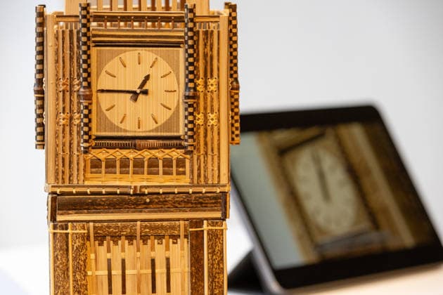 London Craft Week: Bamboo Replica of Big Ben at Royal Society of Sculptors, London, UK 11 May 2026 Bamboo replica of Big Ben on display at the Royal Society of Sculptors, London, UK, on 11 May 2026, during London Craft Week. The 74cm tower is the work of young Hong Kong contemporary artist InkgÅ Lam, crafted using a century-old bamboo technique originally developed for making traditional steamers, and is presented as part of the Crafts on Peel exhibition showcasing master artisans and rising makers from across Greater China., Credit:Pete Speller Avalon  Copyright: xPetexSpellerx xAvalonx 1098119369