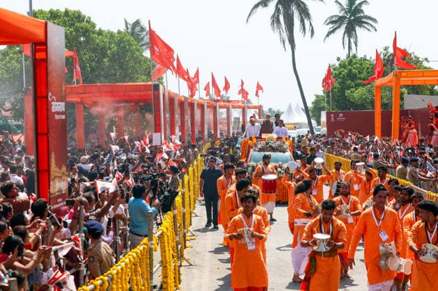 Prime Minister Narendra Modi waves to the crowd during a roadshow on the occasion of Somnath Amrut Mahotsav Gir Somnath, May 11 (ANI): Prime Minister Narendra Modi waves to the crowd during a roadshow on the occasion of Somnath Amrut Mahotsav, celebrating 75 years of the inauguration of the restored Somnath temple, in Gir Somnath on Monday. Gujarat Chief Minister Bhupendra Patel and Deputy Chief Minister Harsh Sanghavi also present. (DPR PMO ANI Photo) Gir Somnath Gujarat India Copyright: xANIx ANI_20260511104