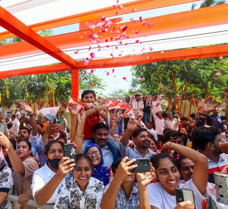 People wave and click pictures during a roadshow by Prime Minister Narendra Modi Gir Somnath, May 11 (ANI): People wave and click pictures during a roadshow by Prime Minister Narendra Modi (unseen) on the occasion of Somnath Amrut Mahotsav, celebrating 75 years of the inauguration of the restored Somnath temple, in Gir Somnath on Monday. (DPR PMO ANI Photo) Gir Somnath Gujarat India Copyright: xANIx ANI_20260511149