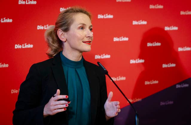 Ines Schwerdtner, Vorsitzende der Partei Die Linke, aufgenommen im Rahmen einer Pressekonferenz in Berlin, 11.05.2026. Berlin Deutschland Copyright: xYonaxElsnerx