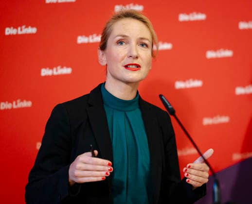 Ines Schwerdtner, Vorsitzende der Partei Die Linke, aufgenommen im Rahmen einer Pressekonferenz in Berlin, 11.05.2026. Berlin Deutschland Copyright: xYonaxElsnerx