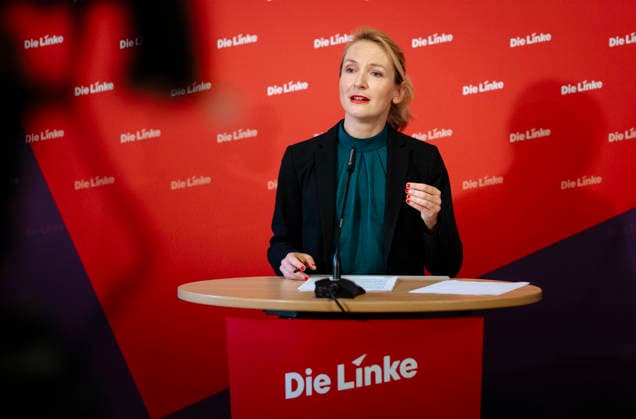Ines Schwerdtner, Vorsitzende der Partei Die Linke, aufgenommen im Rahmen einer Pressekonferenz in Berlin, 11.05.2026. Berlin Deutschland Copyright: xYonaxElsnerx
